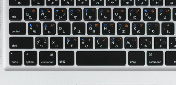 Ai / Ps ショートカットステッカー for Mac Ver.2.0 をキーボードに貼った様子